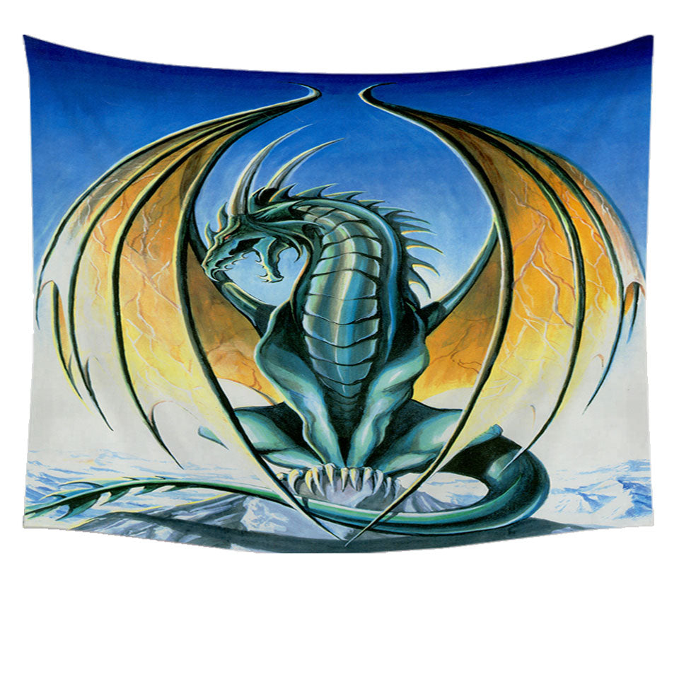 Fantasy Drawings Aerie Green Yellow Dragon Tapestry