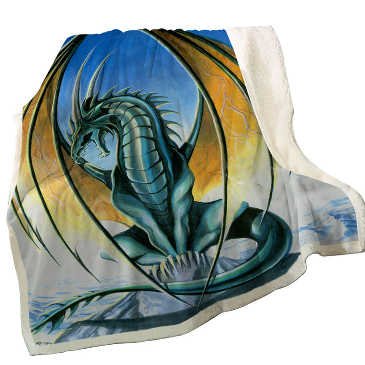 Fantasy Drawings Aerie Green Yellow Dragon Throw Blanket