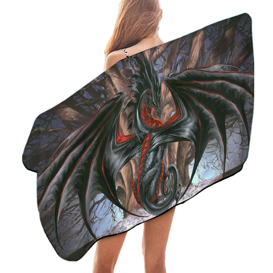 Fantasy Drawings Malice the Black Dragon Beach Towel