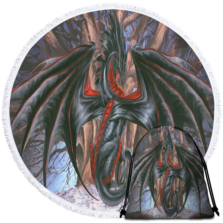 Fantasy Drawings Malice the Black Dragon Beach Towels