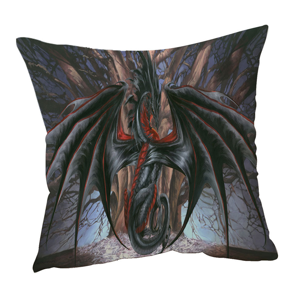 Fantasy Drawings Malice the Black Dragon Cushion