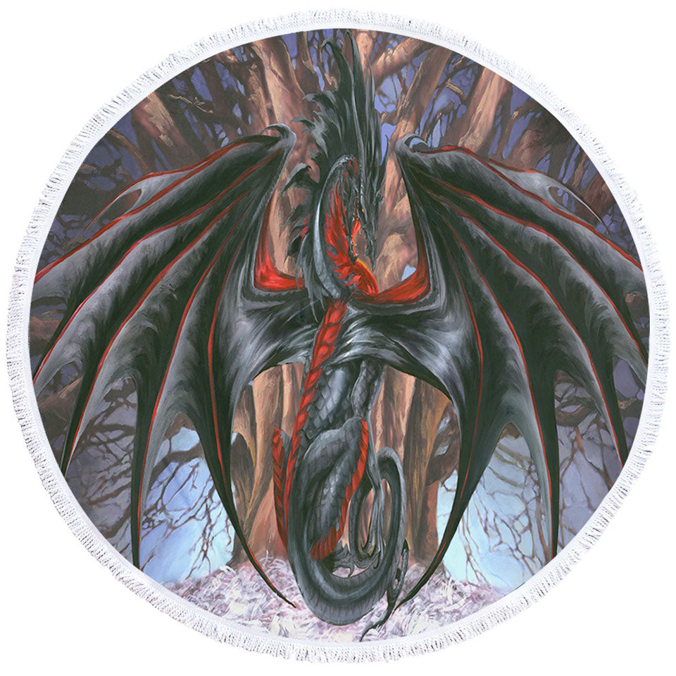 Fantasy Drawings Malice the Black Dragon Round Towel