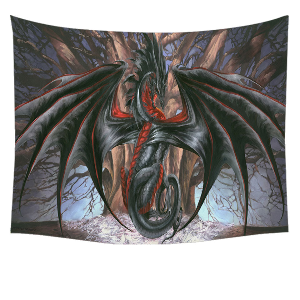 Fantasy Drawings Malice the Black Dragon Tapestry