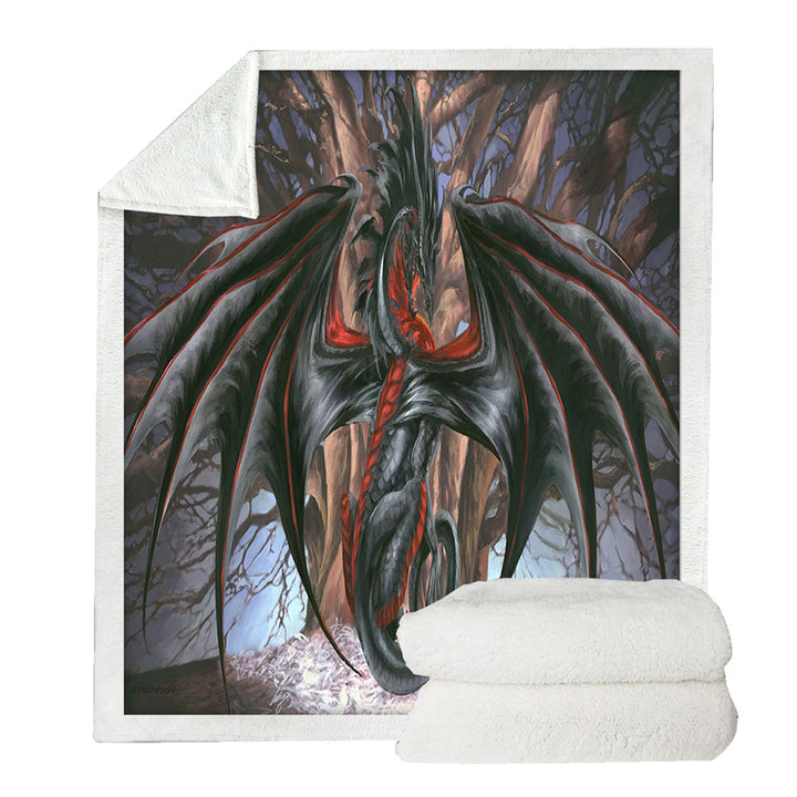 Fantasy Drawings Malice the Black Dragon Throw Blanket