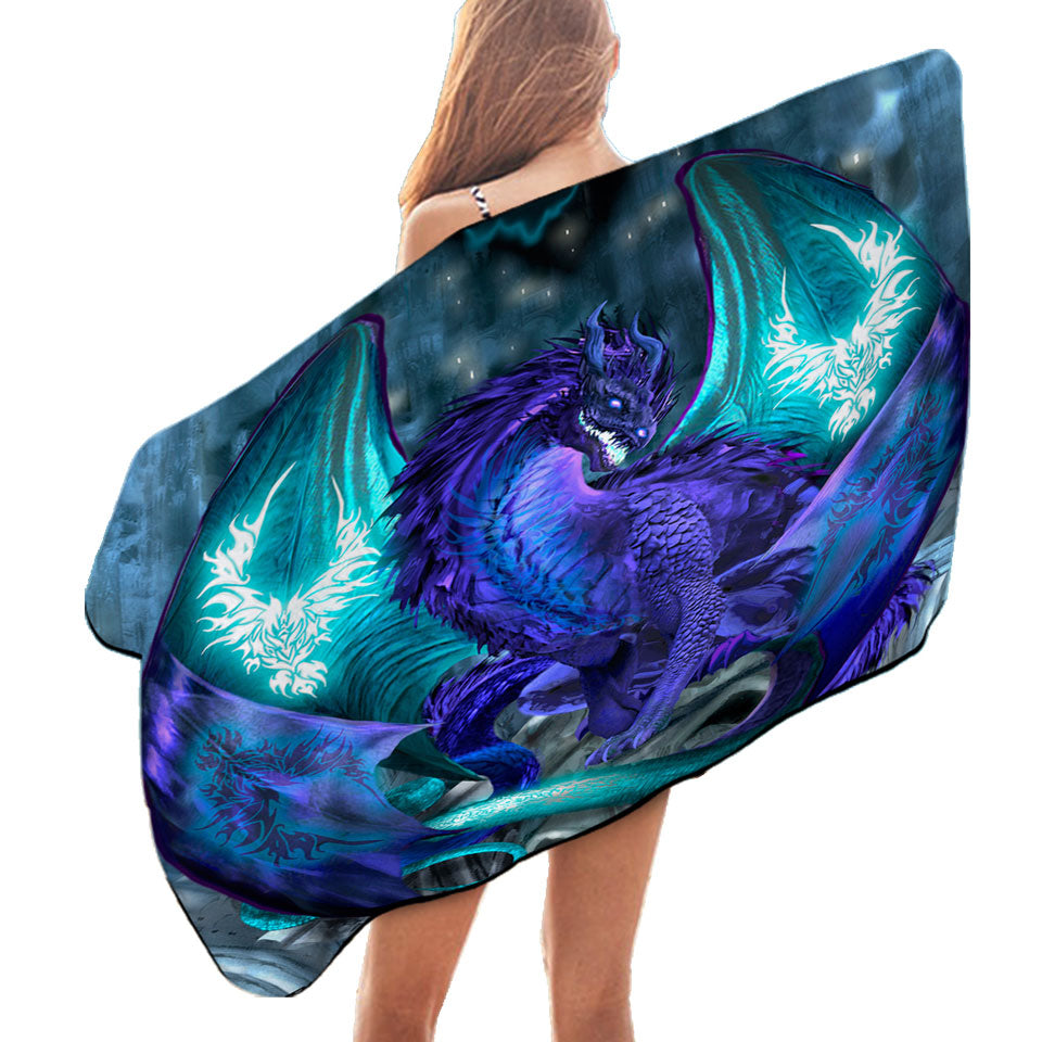 Fantasy Microfibre Beach Towels Creature Omen Purple Dragon