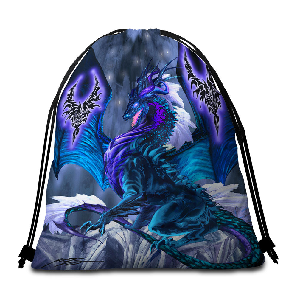 Fantasy Relic Blue Dragon Beach Towels and Bags Set