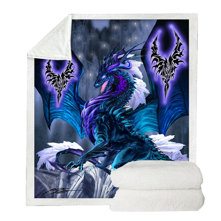 Fantasy Relic Blue Dragon Lightweight Blankets with Sherpa