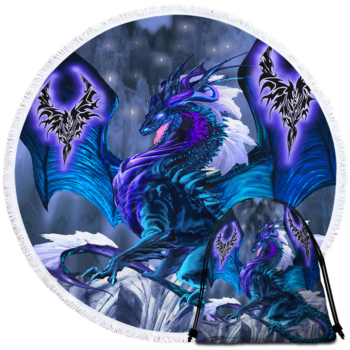 Fantasy Relic Blue Dragon Round Beach Towel