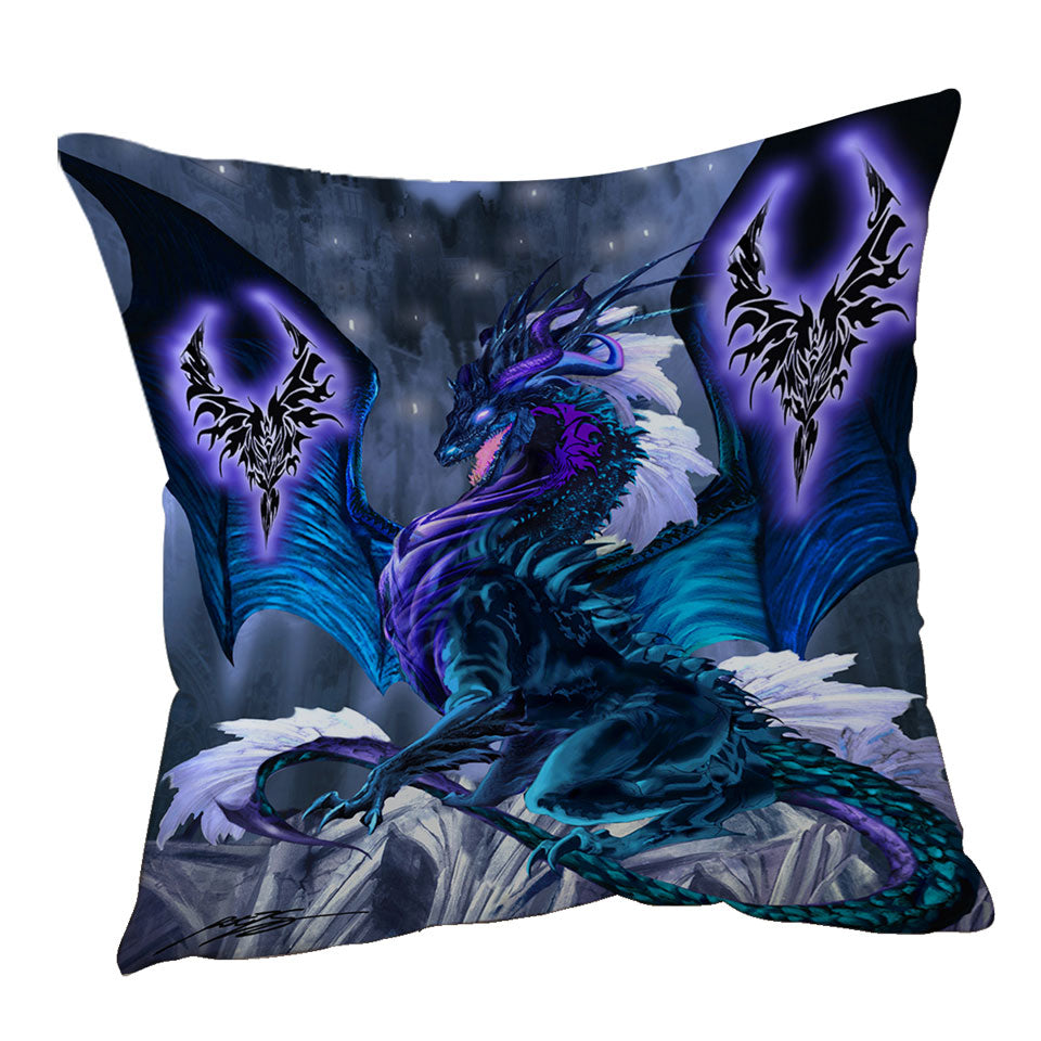 Fantasy Relic Blue Dragon Throw Pillow