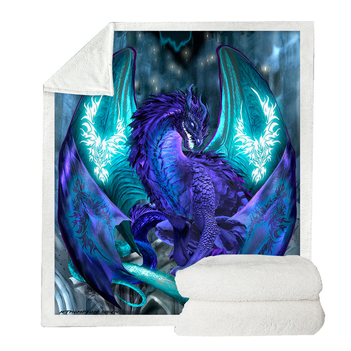 Fantasy Throw Blankets Creature Omen Purple Dragon