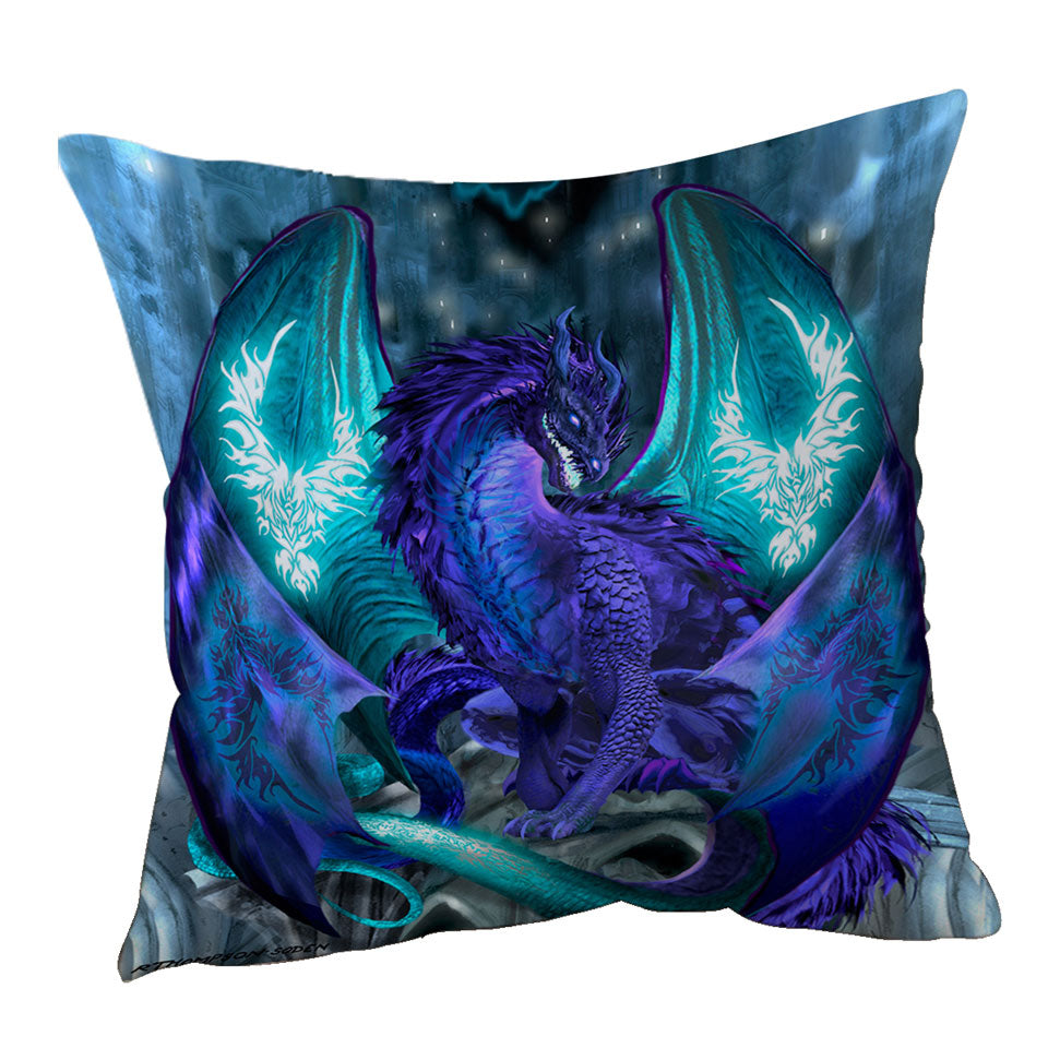 Fantasy Throw Pillows Creature Omen Purple Dragon