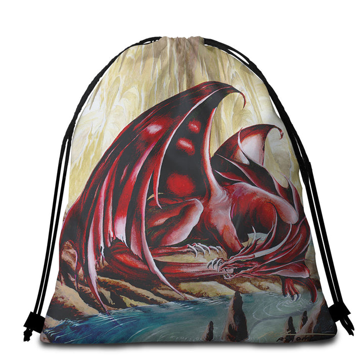 Firebrand Red Dragon Drawing Beach Towel Bags