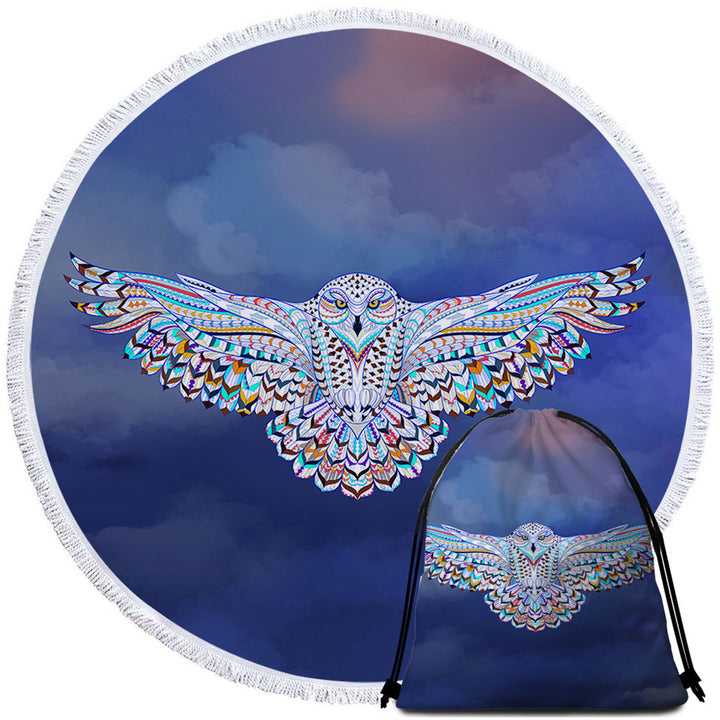 Flying Owl Round Beach Towel