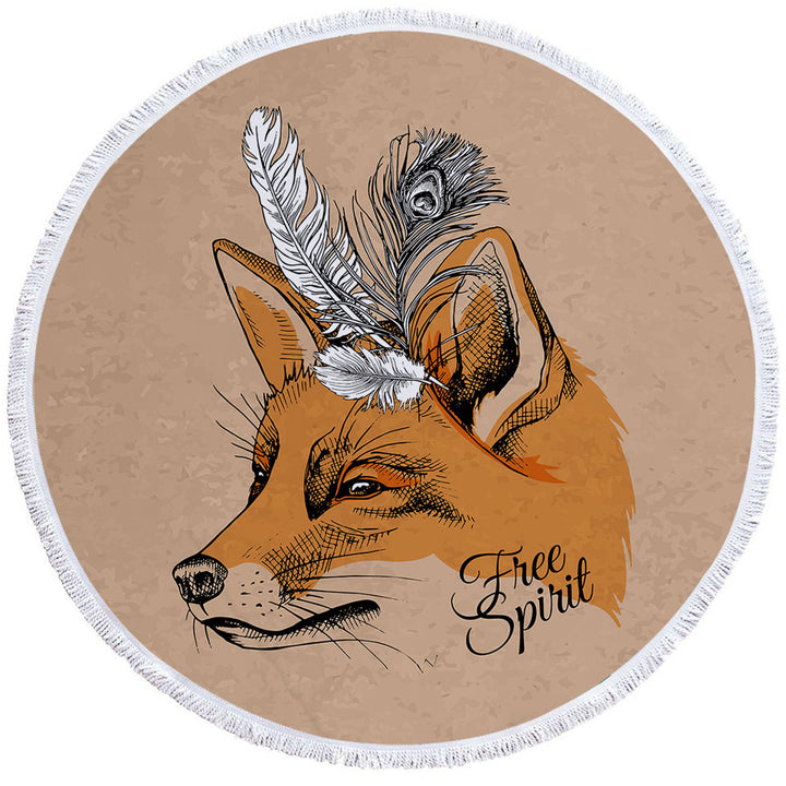 Free Spirit Feathers Fox Round Beach Towel