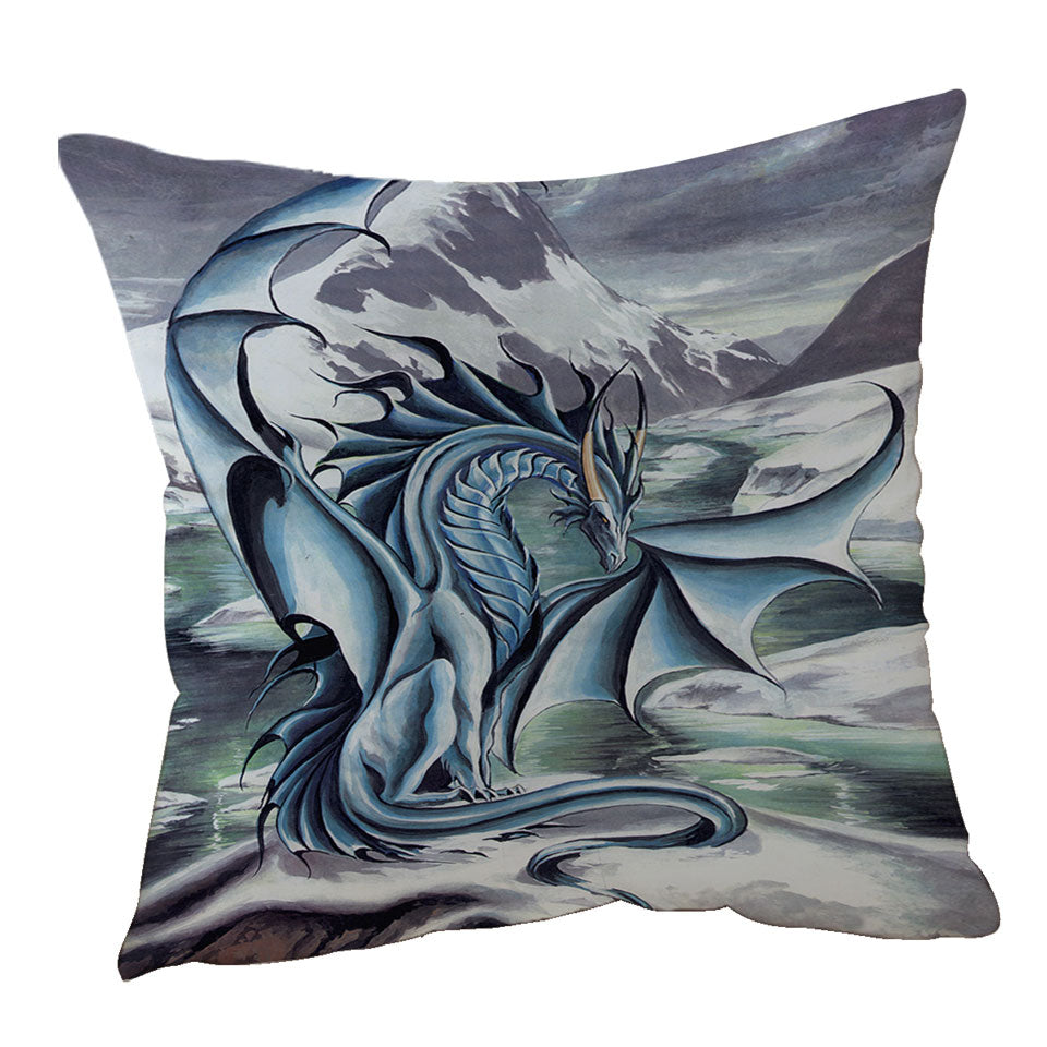 Frostbringer Blue Dragon Drawing Cushion