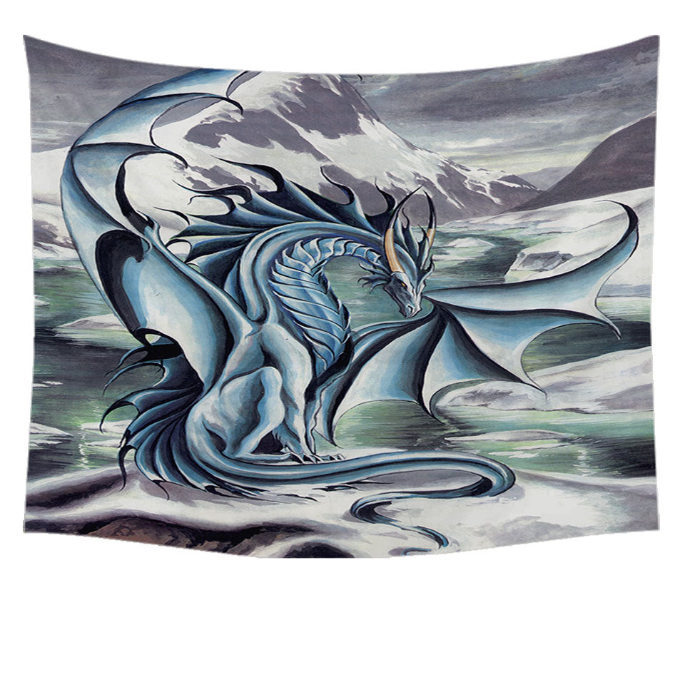 Frostbringer Blue Dragon Drawing Tapestry