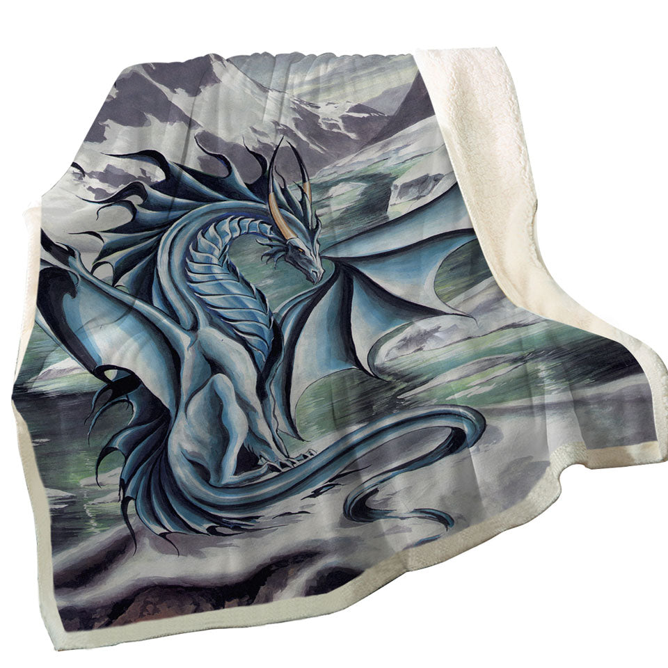 Frostbringer Blue Dragon Drawing Throw Sherpa