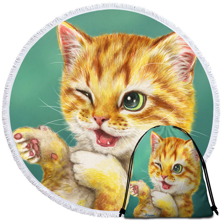 Fun Beach Towels for Travel Gotcha Winking Cool Cat Ginger Kitten