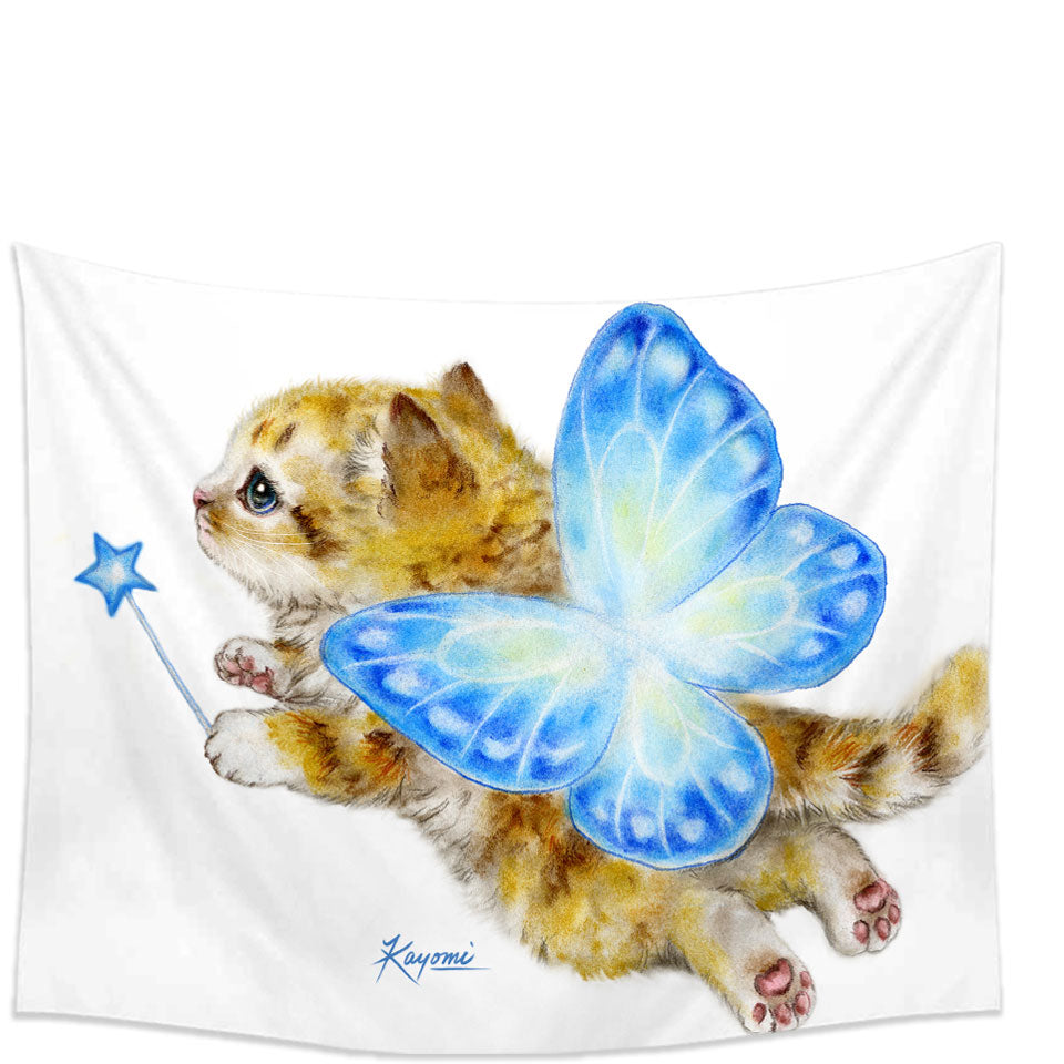 Fun Cats Cute Blue Fairy Kitten Tapestry