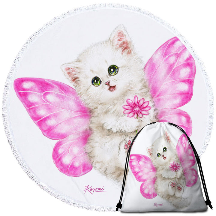 Fun Cats Cute Pink Fairy Kitten Circle Beach Towel