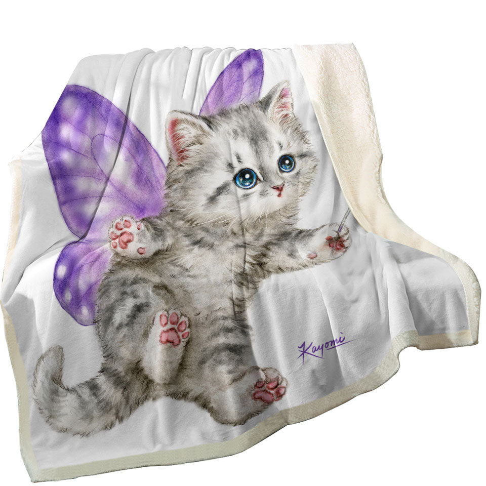 Fun Sofa Blankets with Cats Cute Purple Fairy Kitten