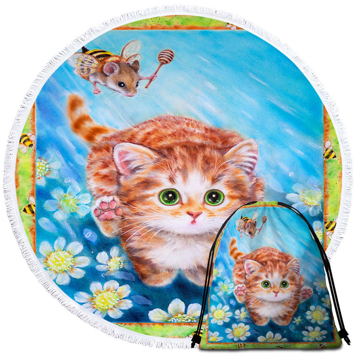 Funny Art Designs for Children Kitten vs Bee Mouse Beach Towels