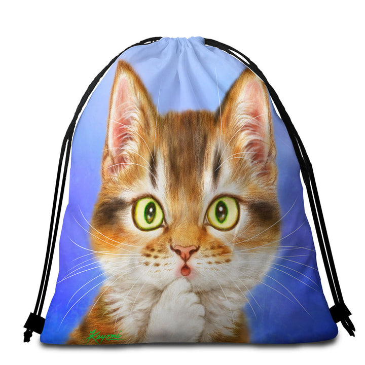 Funny Beach Bags and Towels Cat Faces Drawings Surprised Kitten