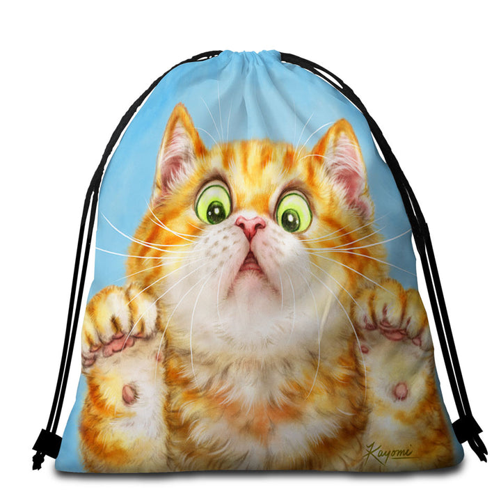 Funny Beach Towel Bags Cats Art Curious Ginger Kitten