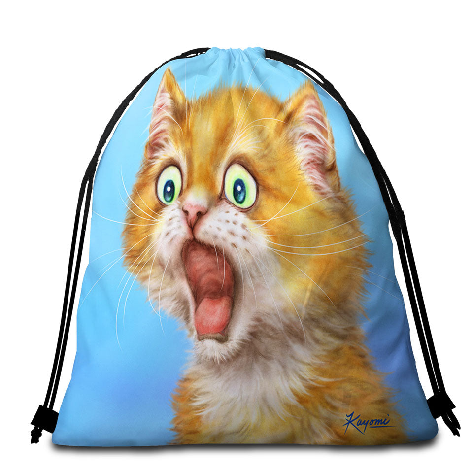 Funny Beach Towel Bags with Kittens Ginger Kitty Cat is in Shock