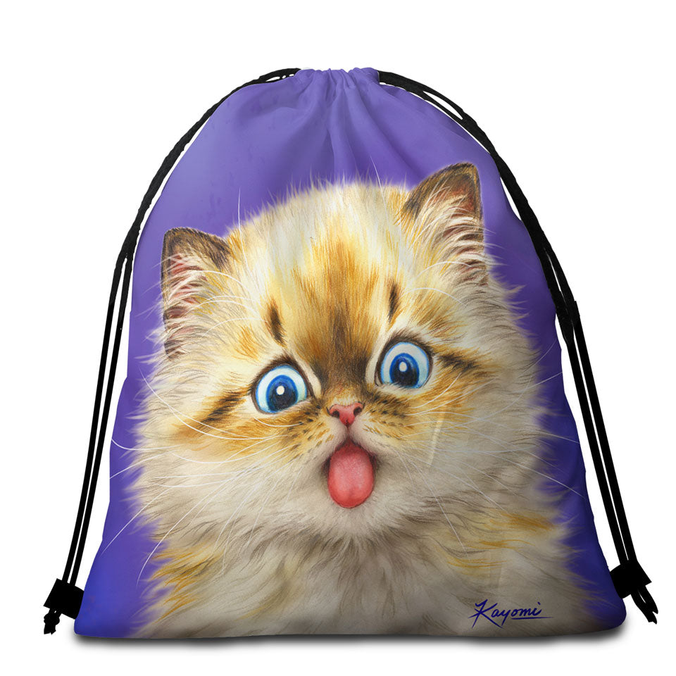 Funny Beach Towel Pack Fool Face Kitten Cat with Tongue Out