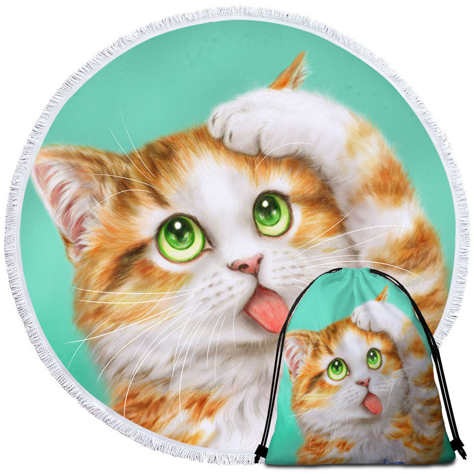 Funny Beach Towels On Sale Cat Prints Goofy Face Cute Ginger Kitten