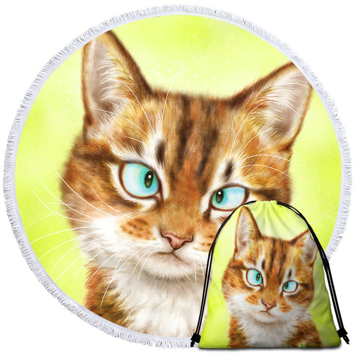 Funny Beach Towels and Bags Set Cat Drawings Upset Gingal Kitty