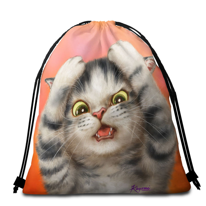 Funny Beach Towels and Bags Set Cats Cute Kitten Surprised