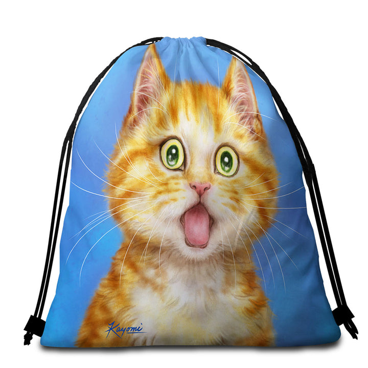 Funny Cat Beach Bags and Towels Ginger Kitten is in Shock