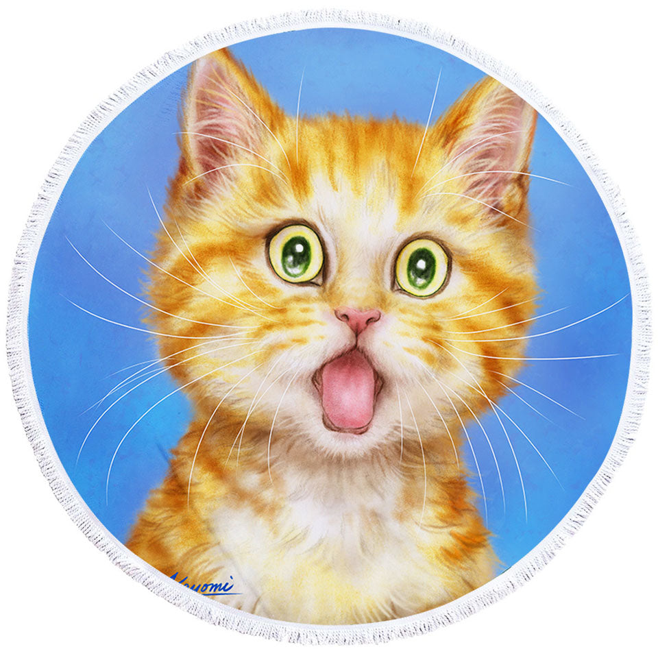 Funny Cat Beach Towel Ginger Kitten is in Shock