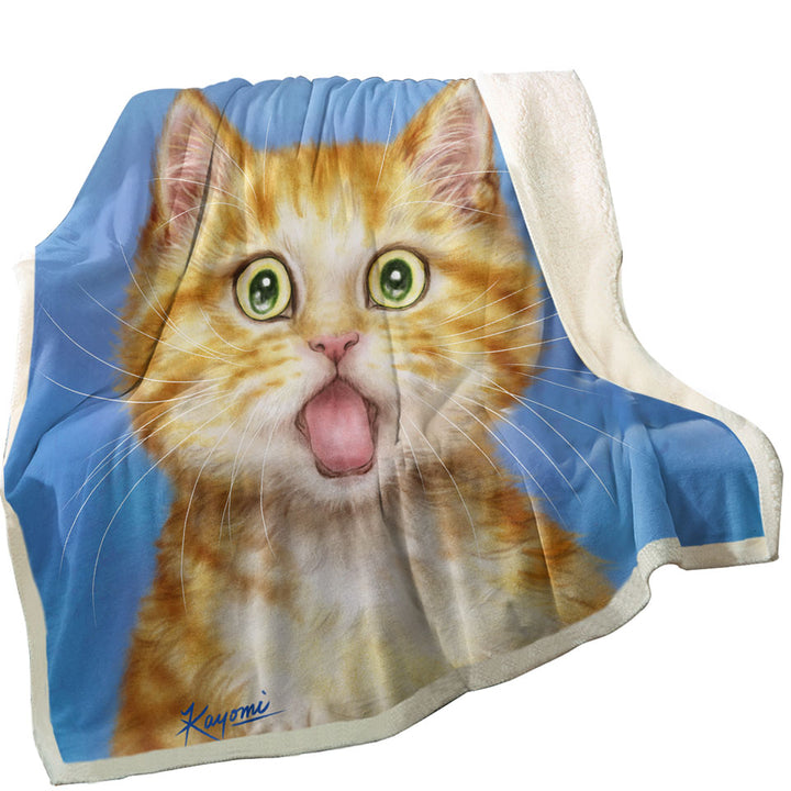 Funny Cat Fleece Blankets Ginger Kitten is in Shock