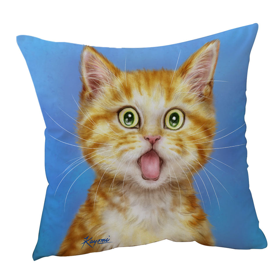 Funny Cat Throw Pillows Cover Ginger Kitten is in Shock