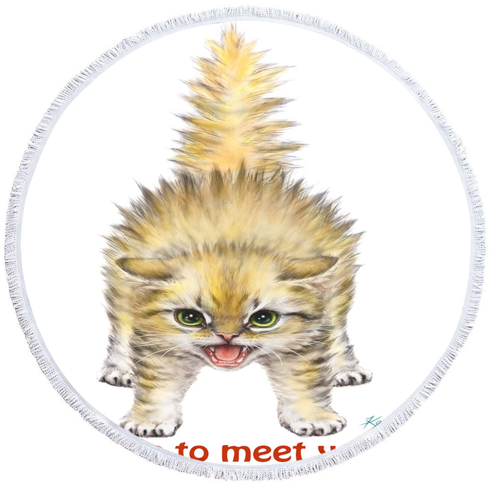 Funny Cats Aggressive Kitten Round Beach Towel