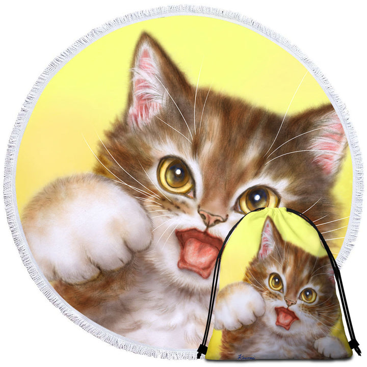 Funny Cats Circle Towel and Beach Bag Aggressive Cute Little Kitty