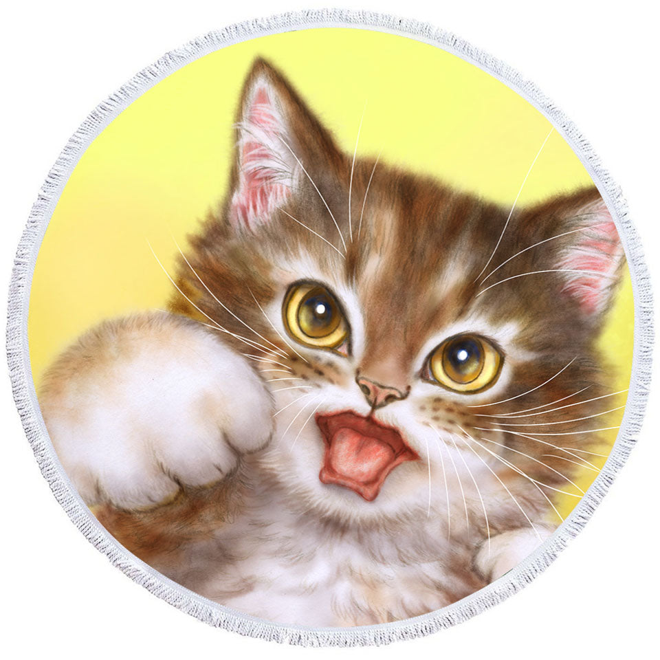 Funny Cats Round Beach Towel Aggressive Cute Little Kitty