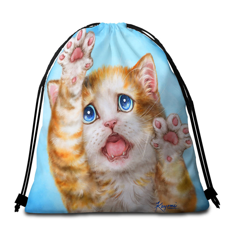 Funny Childrens Beach Towels Kittens Stressed Ginger Kitty Cat over Blue