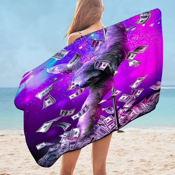 Funny Cool Art Dancing Pole Sloth Beach Towel