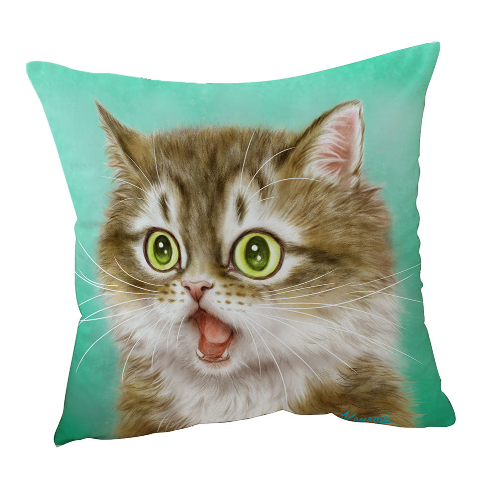 Funny Cushion Covers Painted Cats Beautiful Kitty in Shock