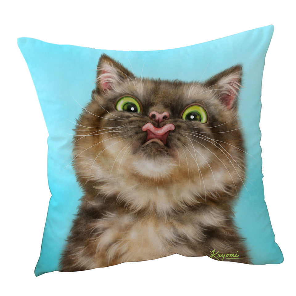 Funny Cushions Cats Licking Brown Tabby Kitty Cat