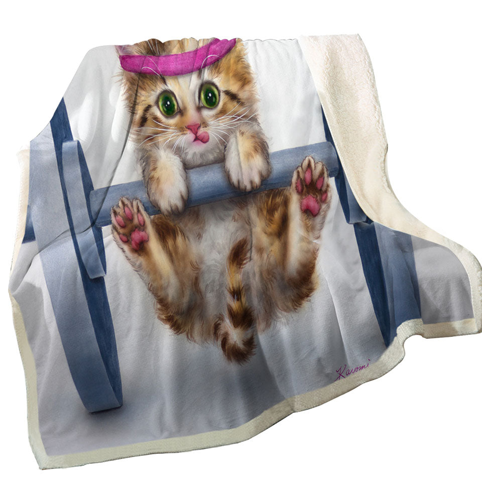 Funny Cute Cat Lifting Weights Sherpa Blanket