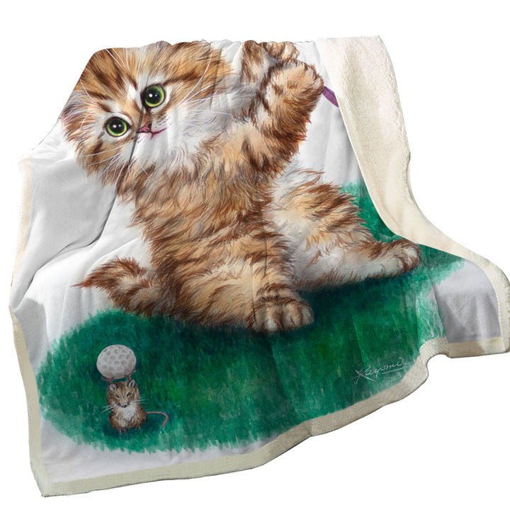 Funny Cute Cat Little Golfer Throw Blanket