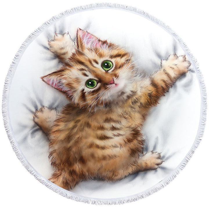 Funny Cute Cats Designs Hang on Ginger Kitten Round Beach Towel