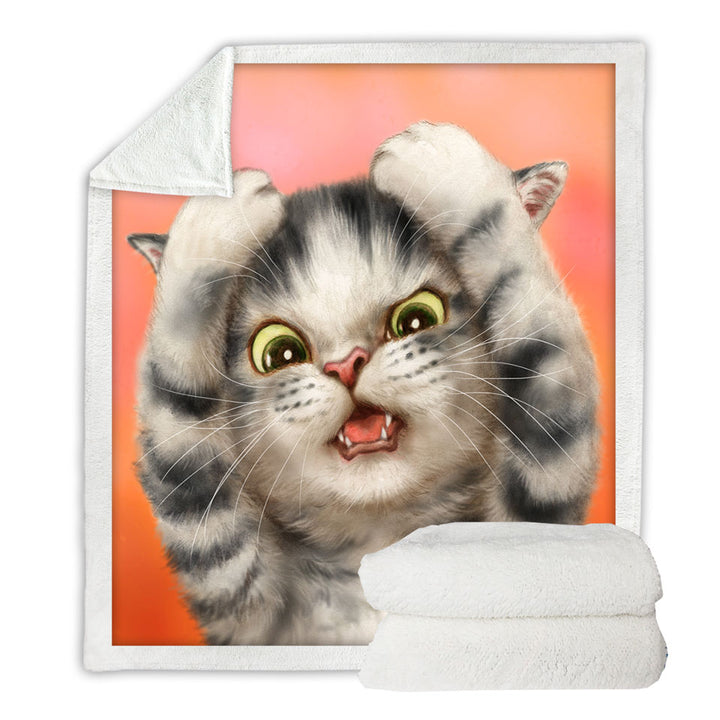 Funny Fleece Blankets with Cats Cute Kitten Surprised