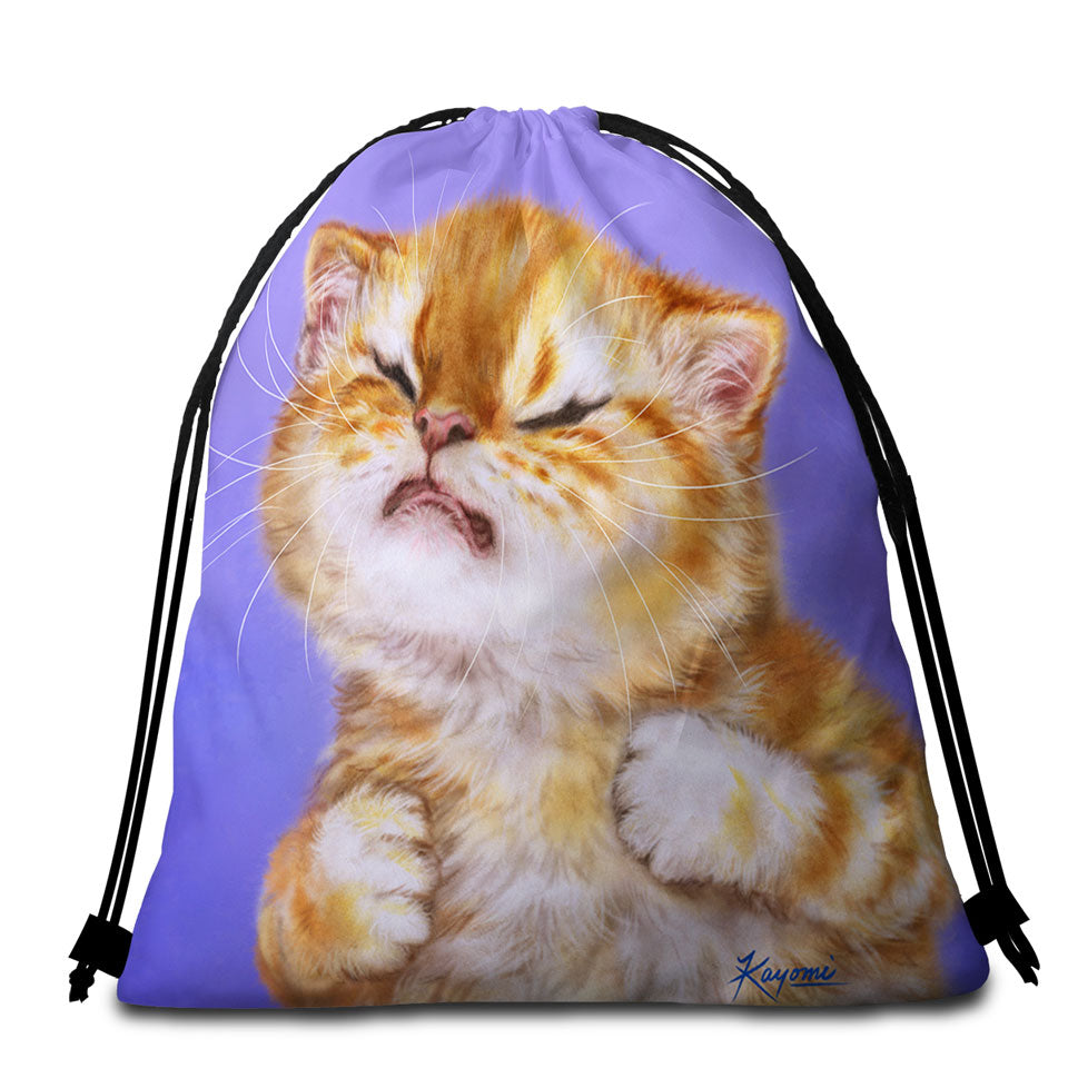 Funny Kittens Beach Towels and Bags Upset Ginger Kitty Cat over Purple