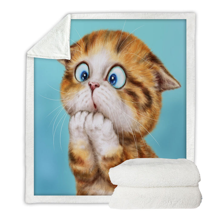 Funny Kittens Childrens Throws Worried Ginger Kitty Cat over Blue